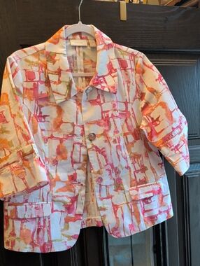 Cropped Watercolor Print Women's Jacket - Pink & Orange